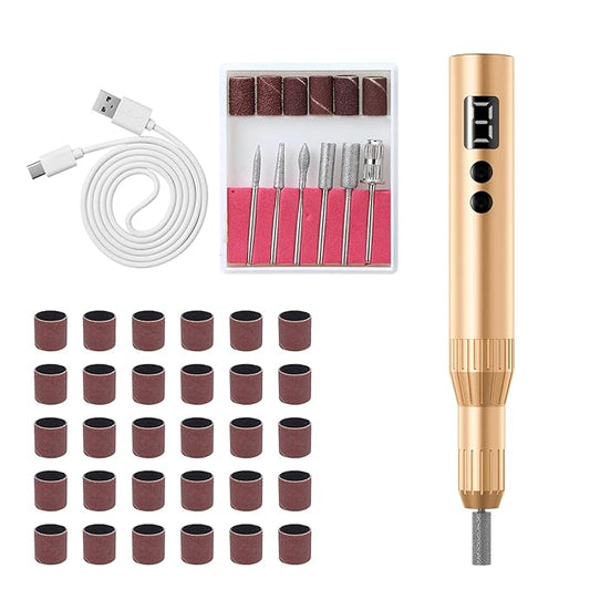 Electric Nail Drill Professional Machine Efile Manicure Pedicure Tools Portable File for Acrylic Gel Dip Powder Nails Salon Use Manicure Pedicure Nail Supplies (Gold)-VivaGrace Women