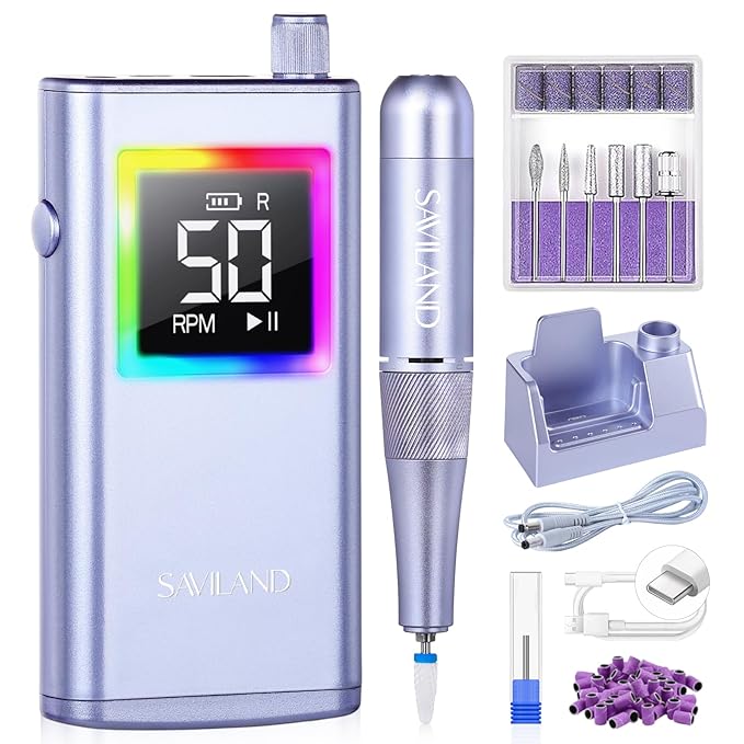 SAVILAND Advanced 50000 RPM Nail Drill Professional: 10S Fast Removal Electric Nail File Portable Nail Filer Electric with Rechargeable Electric Nail Drill Bits Pro Acrylic Nail Manicure Nail Tools-VivaGrace Women