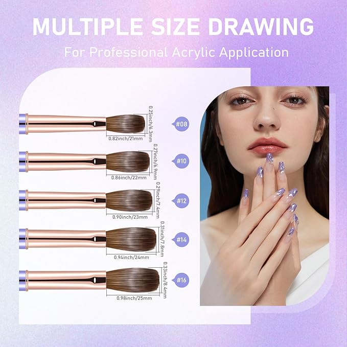 Acrylic Nail Brush Size #10, KEMEISI 100% Pure Kolinsky Nail Art Brushes Sturdy Handle Oval Shaped Acrylic Powder Nail Design Tools for Professional Manicure DIY Home Salon (Purple)-VivaGrace Women