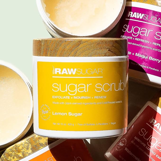 Raw Sugar Lemon Sugar Body Love Bundle - Hydrating,Moisturizing Body Wash, Body Scrub, Body Butter & Lip Balm, Clean, Made with Plant-Derived Ingredients, Formulated without Sulfates and Parabens-VivaGrace Women
