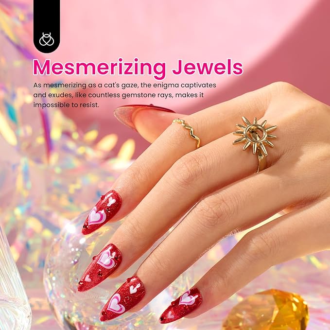 Beetles Gel Nail Polish Set, 6 Colors Silver Cat Eye Gel Polish Sheer Jelly Red Pink Yellow Green Black Neon Gel Translucent Glitter Effect with Magnet Soak Off UV Manicure Gifts for Women-VivaGrace Women