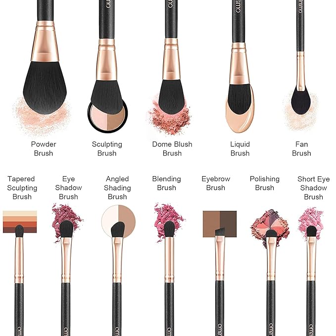 OMANIAC Makeup Brush Set Professional, 12 Pearlescent Wood Handle Makeup Brushes, Premium Cruelty-Free Synthetic Fiber Hair, Travel Make up Brushes Set with Case (Black).-VivaGrace Women