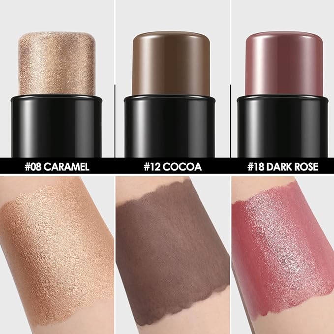 FOCALLURE 3 Pcs Cream Contour Sticks,Shades with Highlighter & Bronzer & Blush,Non-greasy Long-wear Face Contouring Pen,Easy to Sculpt the Face and Create a Lightweight Finishing Makeup,MEDIUM-DEEP-VivaGrace Women