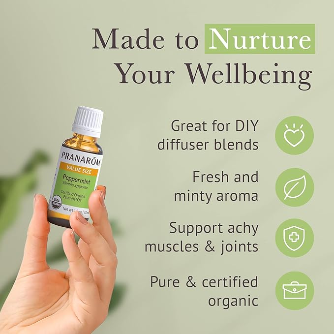 Pranarom USDA Certified Organic Peppermint Essential Oil (30ml), 100% Pure Undiluted Therapeutic Grade from India for Aromatherapy, Diffuser, Topical, Cooling, Massage & Relaxation-VivaGrace Women