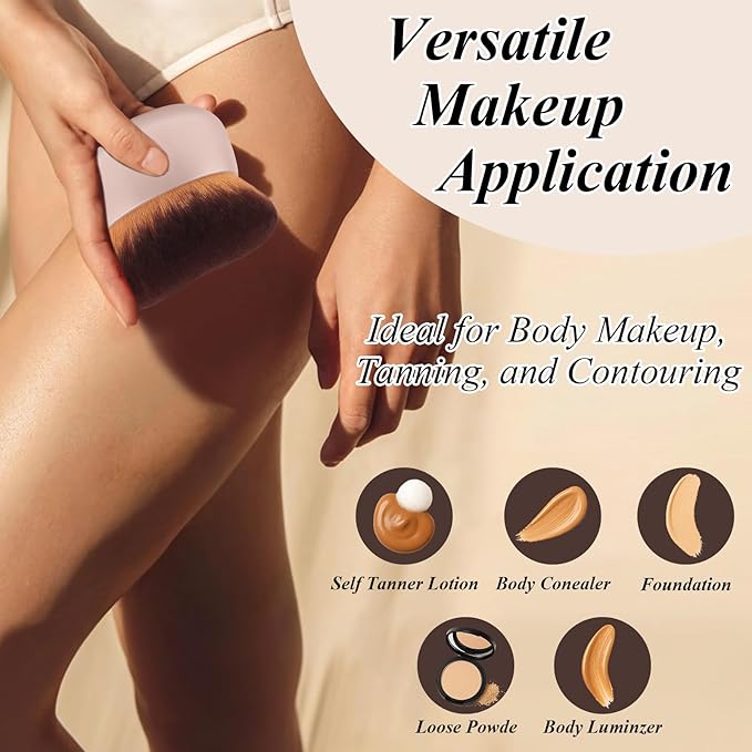 75MM Extra Large Self Tanner Kabuki Makeup Brush – Ultra Soft Dense Vegan Bristles for Body Makeup, Bronzer & Foundation–Applies Tanning Mousse, Lotion & Self Tanner–Khaki, Wet & Dry-VivaGrace Women