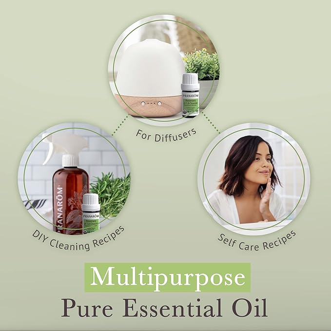 Pranarom USDA Certified Organic Rosemary Cineole Essential Oil (5ml), 100% Pure Undiluted Therapeutic Grade from Tunisia for Aromatherapy, Diffuser, Meditation, Massage, Relaxation-VivaGrace Women