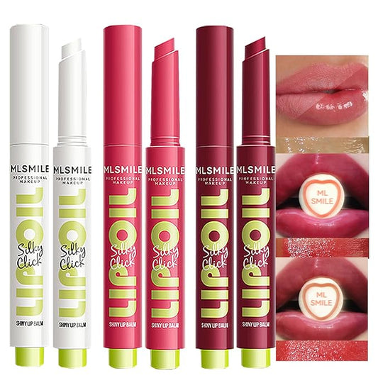 3 Colors Slick Click Lip Balm Set Hydrating Jelly Lipstick Tinted Lip Stain Lip Gloss, Moisturizing, Lightweight, Buildable, Pigmented Vegan Lip Balm, Glossy Lip Makeup for Girls (A)-VivaGrace Women