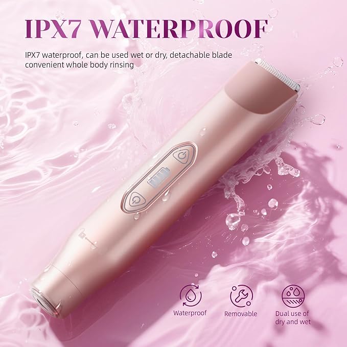 Bikini Trimmer for Women，3 in 1 Electric Razor with Ceramic Blades, IPX7 Waterproof, USB Rechargeable, Painless Hair Removal for Face，Body，Bikini Area, Travel Grooming Kit (Rose Gold)-VivaGrace Women