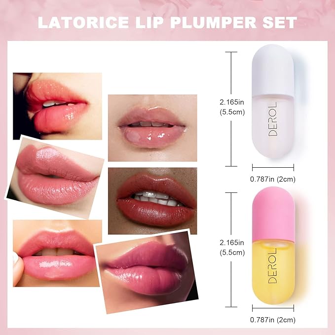 DEROL Lip Plumper Set, Lip Plumper Gloss, Natural Lip Plumper and Lip Care Serum, Lip Enhancer for Fuller, Lip Mask, Beautiful Fuller, Hydrating & Reduce Fine Lines Day&Night, 5.5ml (WS002)-VivaGrace Women