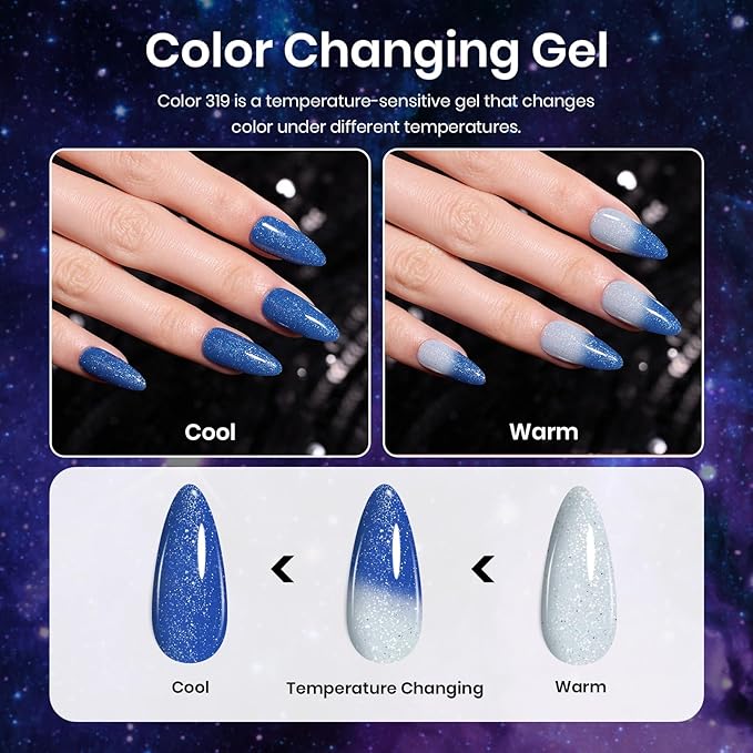 Beetles Cat Eye Gel Polish - Milky Way 6 Colors Gel Polish Set, Black Purple Blue Temperature Changing Glitter Nails, Halloween Galaxy Nails Kit with Magnet Stick Soak Off Uv Lamp Gel-VivaGrace Women