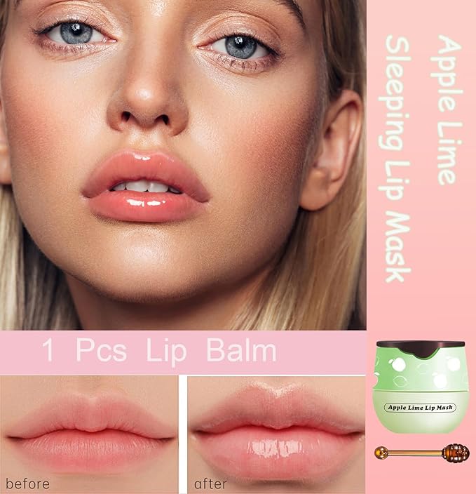1 PCS Bee Lip Balm Honey Pot, Exfoliating Apple Bee Lip Balm Sleeping Lip Mask Overnight with Sticks, Honey Pot Lip Balm Prevention Dry Hydrating and Crack Lip Scrubs-VivaGrace Women