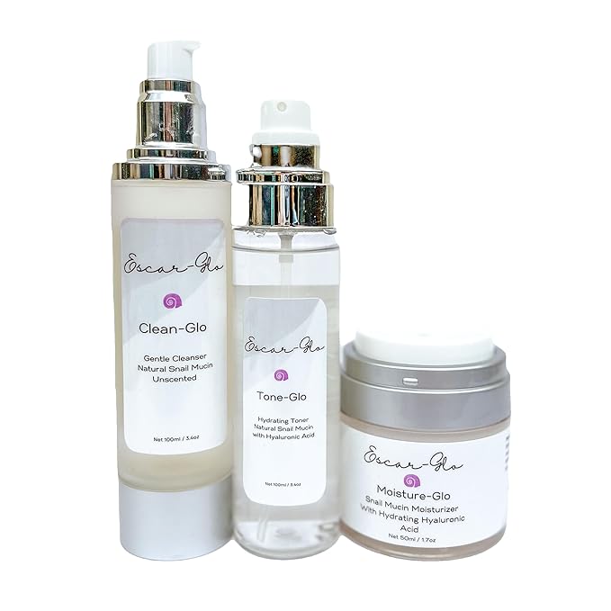Trio Snail Mucin Unscented Cleanser, Toner and Moisturizer Skin Care Set, White-VivaGrace Women