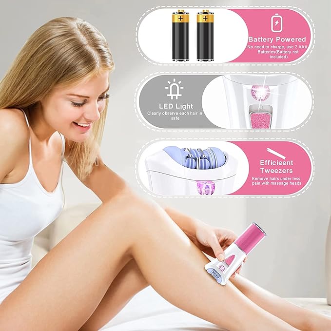 Glabrouse Skin Epilator, Epilators Hair Removal for Facial, Epilators with LED Light, Cordless Hair Removal Device, Epilator for Women, Facial Hair Removal for Bikini Arm Legs Armpits-VivaGrace Women