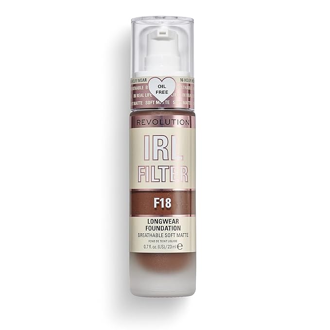 Revolution Beauty, IRL Filter Longwear Foundation, Soft & Breathable Formula, Medium to Full Coverage, Matte Finish, F18, 0.7 Fl. Oz-VivaGrace Women