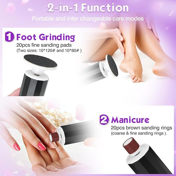 Electric Foot Callus Remover, Electric Foot File Speed Adjustment & Direction of Rotation Controller, Pedicure Tools for Feet with 20Pcs Replacement Sandpaper and 10Pcs Barrel Sandpaper-VivaGrace Women