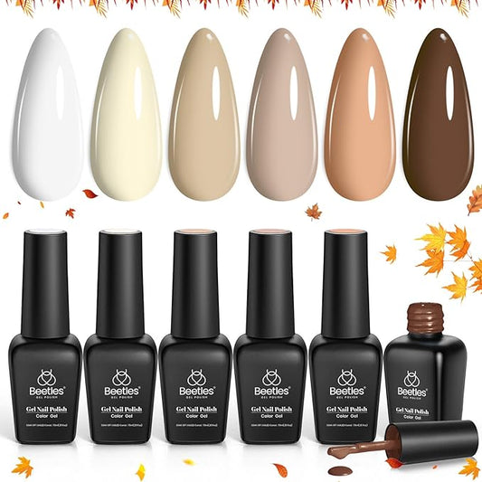 beetles Brown Gel Nail Polish Set Nude Gel Polish Nail Set 6 Colors Sandstorm Collection Peach Brown Natural Manicure Kit Soak Off Uv Led Lamp Needed for Women Gift Diy Home-VivaGrace Women