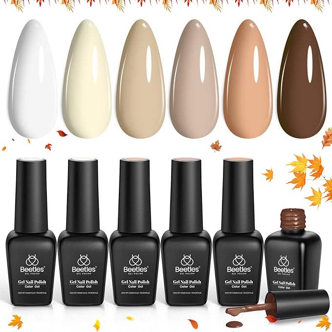 beetles Brown Gel Nail Polish Set Nude Gel Polish Nail Set 6 Colors Sandstorm Collection Peach Brown Natural Manicure Kit Soak Off Uv Led Lamp Needed for Women Gift Diy Home-VivaGrace Women