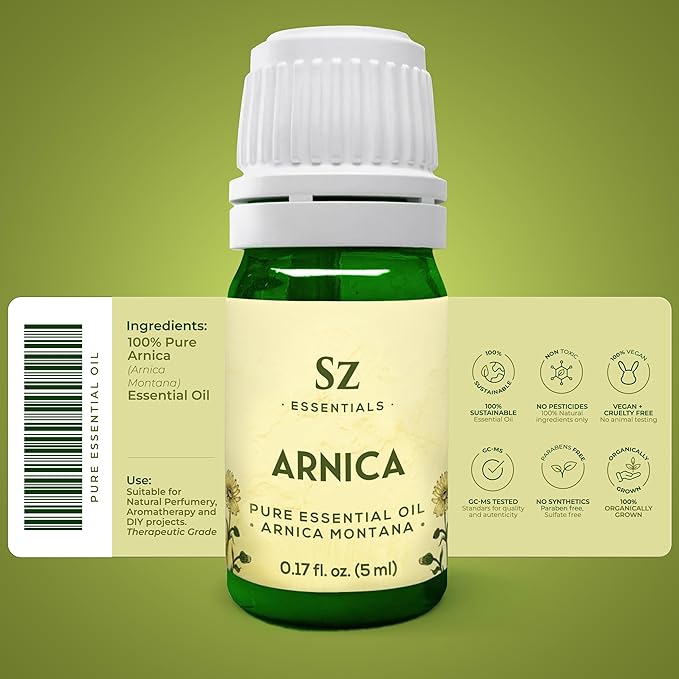 Arnica Essential Oil (Arnica Montana) – Therapeutic Grade, 100% Pure & Undiluted with Fresh Herbal Aroma for Soothing Relief, Aromatherapy, Muscle Recovery & Skin Care - Vegan 0.17 oz-VivaGrace Women