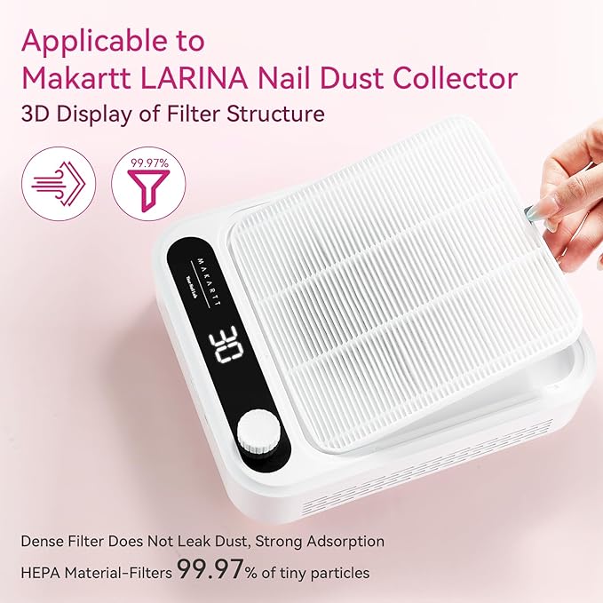 Makartt Nail Dust Collector Filter - Replacement Filter Reusable Dust Filter For Larina Nail Dust Collector Vacuum Fan Dust Nail Tool Attach 99% of Nail Dust Easy to Clean 2 Pack White-VivaGrace Women