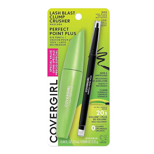 Covergirl Lash Blast Clump Crusher Mascara, Very Black & Perfect Point Plus Eyeliner Pencil, Black Onyx