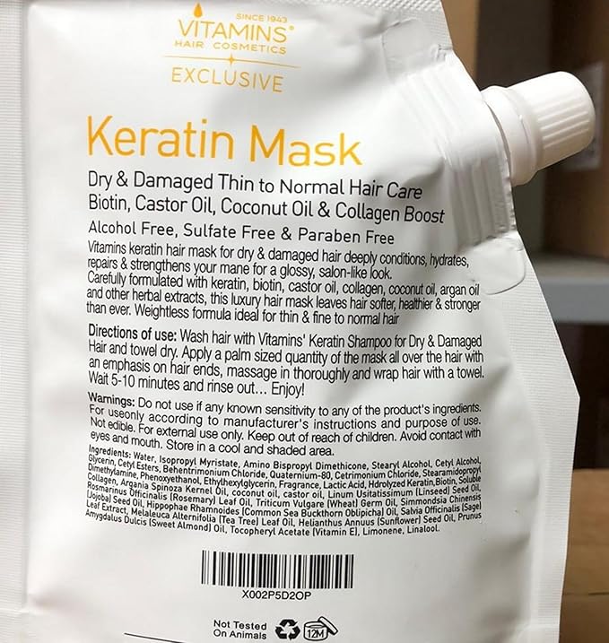 VITAMINS hair cosmetics Keratin Hair Mask - Deep Repair Conditioner with Biotin & Castor Oil - For Damaged, Dry, Curly, Straight, Thin & Fine Hair - Intense Collagen Protein Treatment-VivaGrace Women