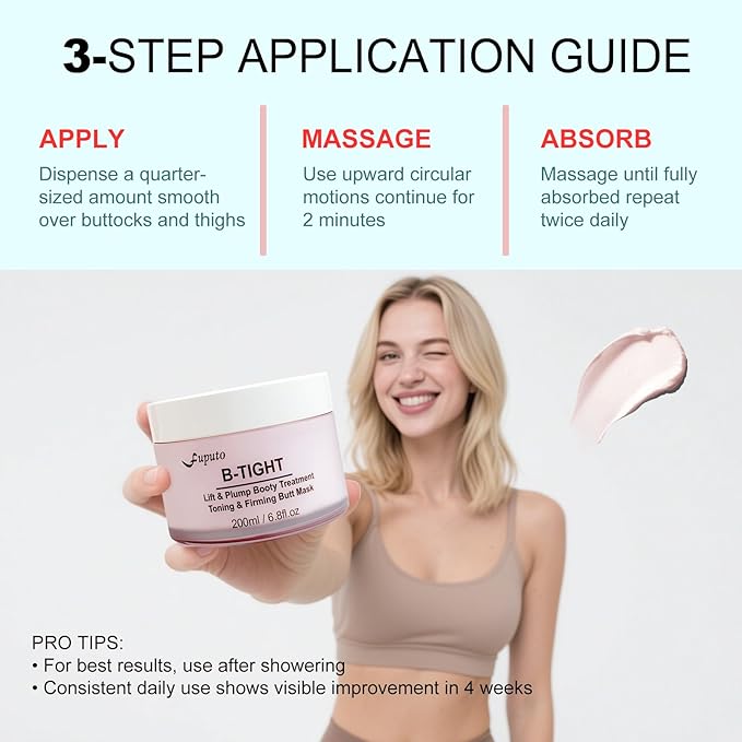 B-TIGHT Body Cream, 200ml Leave-On Booty Enhancing Mask, Firming & Moisturizing Cream, Leave-On Cellulite Mask - Improves Skin Tightness in Buttock Area, Lift sagging skin - 6.76 oz-VivaGrace Women