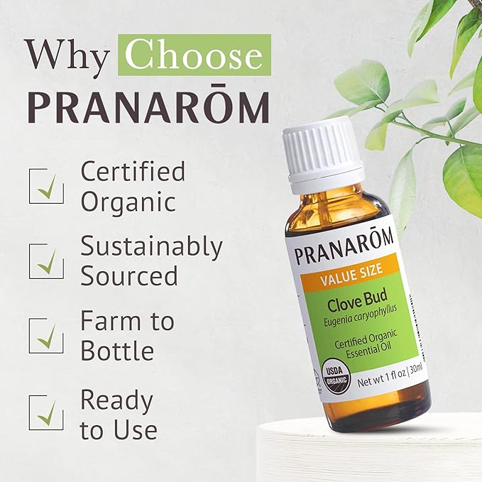 Pranarom USDA Certified Organic Clove Essential Oil (30ml), 100% Pure Undiluted Therapeutic Grade from Sri Lanka & Madagascar for Aromatherapy, Diffuser, Immune Support, DIY Cleaning, Warm Scent-VivaGrace Women