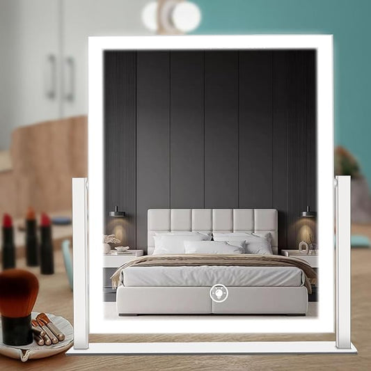 Makeup Mirror with Lights 12" White,Smart Touch Control,3-Color Dimmable LED Vanity Mirror with Lighted Cosmetic Mirror for Dressing Room & Bedroom Desktop,360° Rotation,Adjustable Brightness