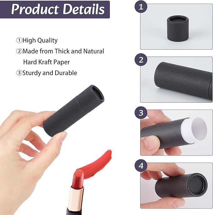 NICENEEDED 15 Pcs Paperboard Lip Balm Tubes, 0.4 Oz Kraft Paper Lipstick Tube, Cardboard Empty Deodorant Container Solid Perfume Tube Cosmetic Box for DIY Chapstick Deodorant Crayon-VivaGrace Women
