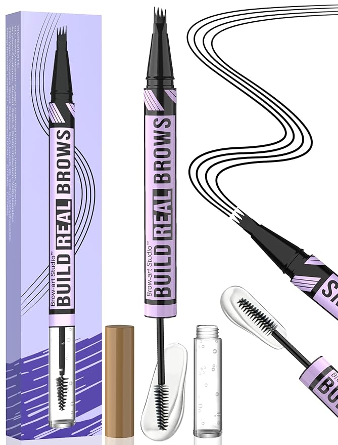 iMethod Eyebrow Pen and Eyebrow Gel - Eyebrow Pencils for Women with 4-Fork-Tip & Brow Gel Clear, Magical 2-in-1 Dual-Ended Brow Pen for Fuller-Looking Defined Brows, Stay All Day, Black-VivaGrace Women