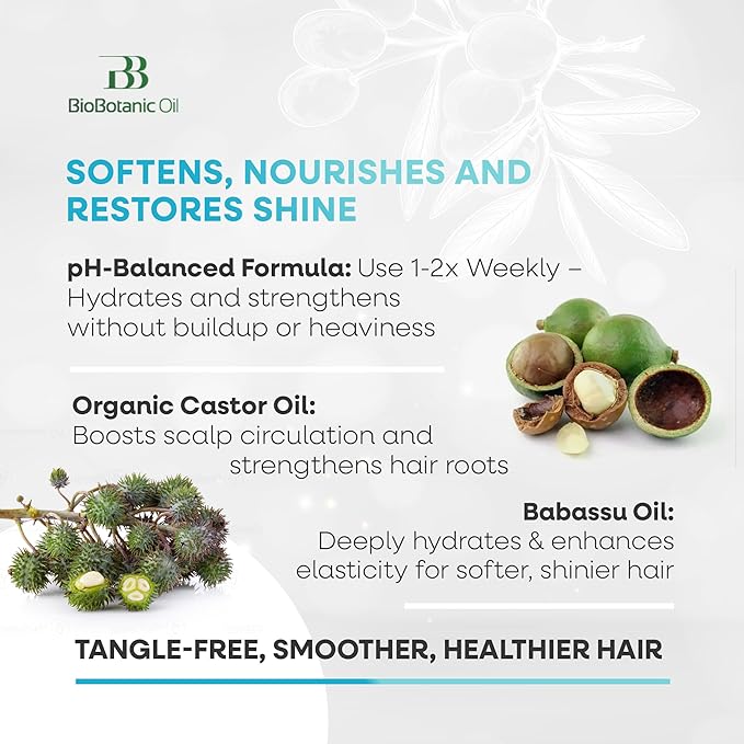 Bio Botanic Oil Hair Mask for Thin, Sparse & Brittle Hair | Strengthens & Restores | Organic Castor & Babassu Oils | SLS-Free, Paraben-Free, Deeply Hydrating & Softening | 250ml-VivaGrace Women