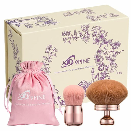 Extra Large Kabuki Brush Set for Body and Face, for blush, loose powder manicure multi-functional and tanning, Gift for women with Velvet Bag(RoseGold 2pcs)-VivaGrace Women