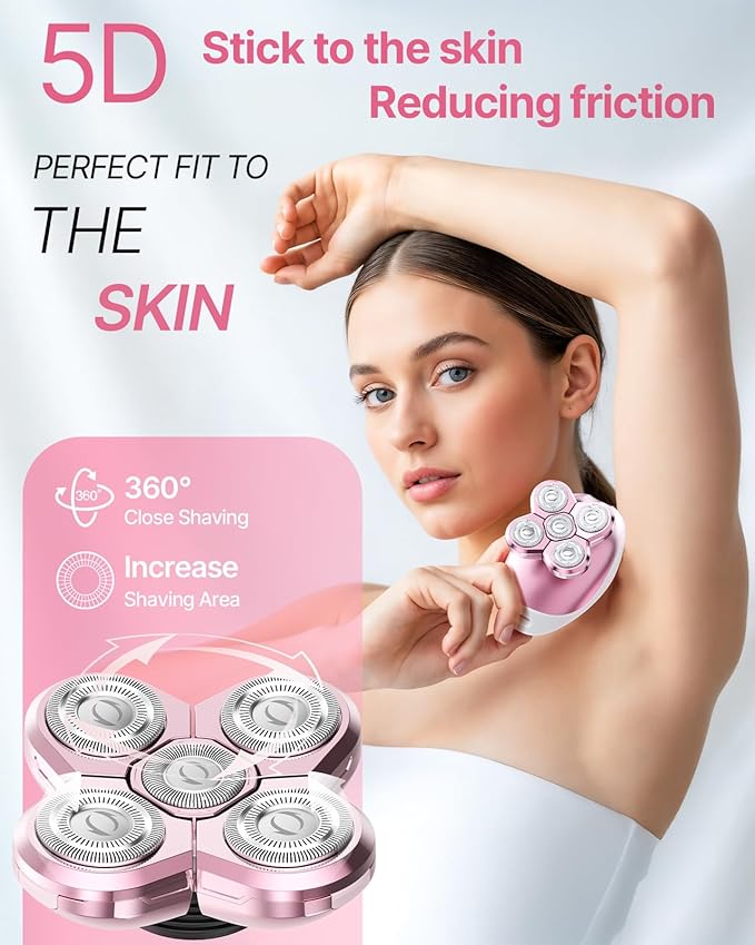 Electric Razors for Women, 5-in-1 Rechargeable Body Shaver - Waterproof Wet Dry Hair Remover - Trimmer for Lady Face Underarms Legs (Pink)-VivaGrace Women