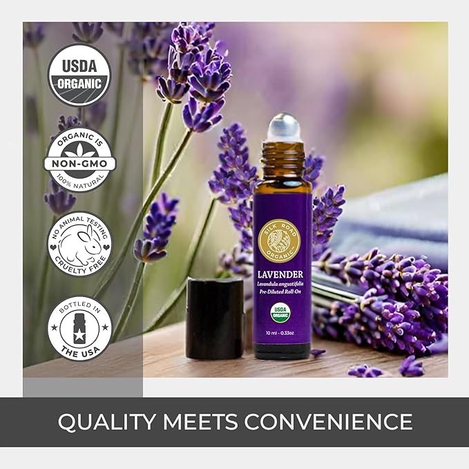 Silk Road Organic Lavender Essential Oil Roll On, Lavandula Angustifolia, 100% Pure USDA Certified Aromatherapy for Calming, Relaxation & Skin - 10 ml Roller - Always Pure, Always Organic-VivaGrace Women