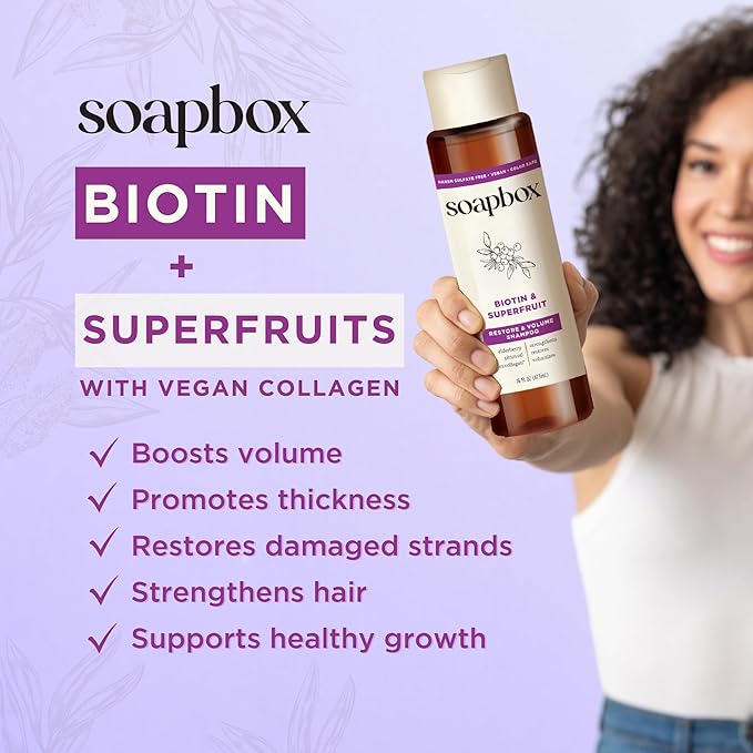 Soapbox Biotin & Superfruit Shampoo & Conditioner Set with Vegan Collagen, Aloe and Shea Butter, Pack of 2 Harsh Sulfate Free, Paraben & Silicone Free, 16 Ounces Each-VivaGrace Women