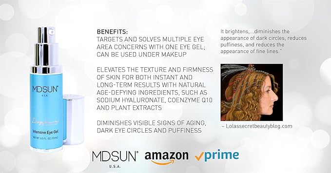 MDSUN Intensive Eye Gel, Alcohol Free, Support Natural Collagen, Keep Skin Moisturized, Radiant & Reduce Lines, Wrinkles, Puffiness, Dark Circles, 15mL-VivaGrace Women