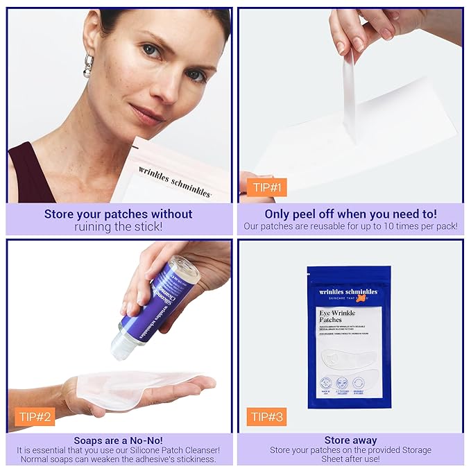 Wrinkles Schminkles Under Eye Wrinkle Patches, Smooth Eye Wrinkles, Crows Feet & Dark Circles Overnight, 1 Pair Reusable Medical Grade Silicone Patches-VivaGrace Women