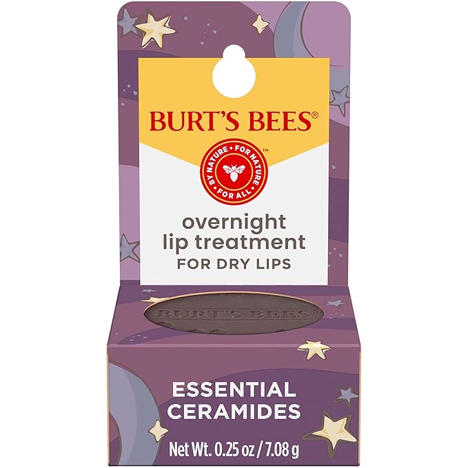 Burt's Bees Overnight Intensive Lip Treatment, 0.25 oz - Moisturizing, Restorative, Reduces Fine Lines, Vitamin E, Ceramides Oils, Leaping Bunny Certified, Compact Jar-VivaGrace Women