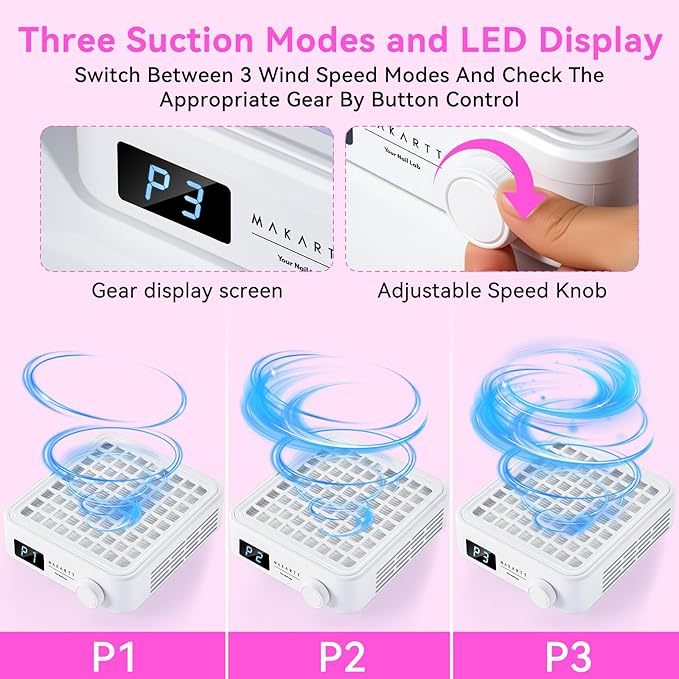 Makartt Professional Nail Dust Collector – Powerful Dust Collector Nail Tech Quite Suction Machine for Acrylic Nails Manicure & Pedicure Salon & Home Use Includes 10pcs Filters & Dust Brush-VivaGrace Women