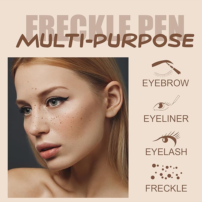 4 Colors Freckle Pen Set, Natural Lifelike Face Fake Freckle Stamp Makeup Pen Waterproof Long Lasting Quick Dry Faux Freckles Sun-kissed Makeup-Light Brown,Natural Coffee,Chestnut,Dark Brown-VivaGrace Women
