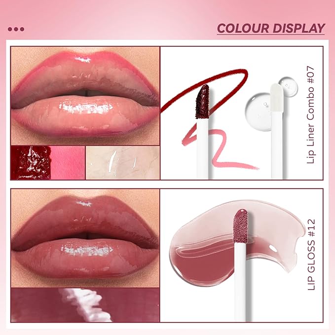 Dual-Ended Peel Off Lip Stain Liner, Long Lasting Waterproof Peel Off Lip Liner Tattoo with Nourishing Clear Gloss Combo Set, Transfer-Proof Non-Stick Cup Shiny Lips Tint Lipstick Makeup07-VivaGrace Women