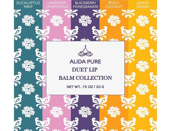 ALIDA PURE Duet Lip Balm Collection, Vegan, Lip Balm Set, Coconut Oil Free, Avocado Oil, Organic Jojoba Oil, Vitamin E Oil, Vegan, Lip Oil Set for Dry Cracked Lips, 5 Tubes of Lip Balm per Set-VivaGrace Women