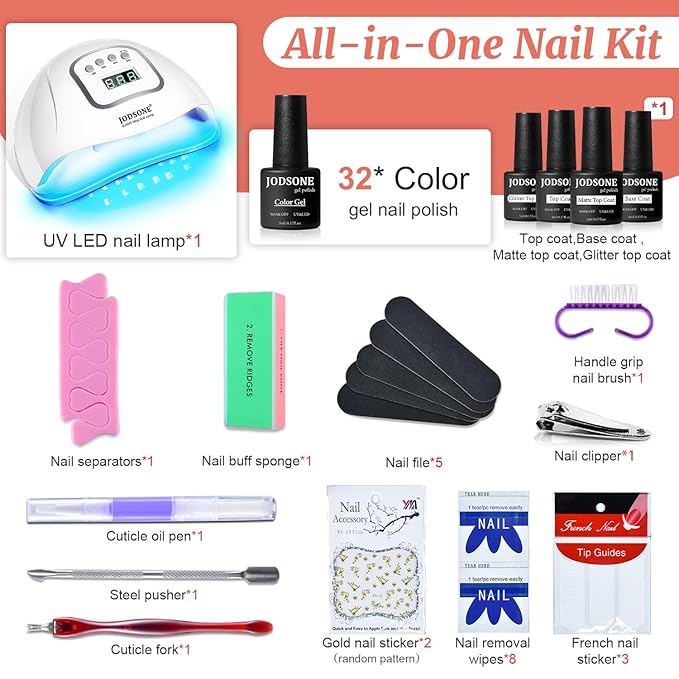 JODSONE Gel Nail Polish Kit with U V Light 32 Colors with Base Coat Matte Glitter Top Coat Gel Nail Set Manicure Salon Tools-VivaGrace Women