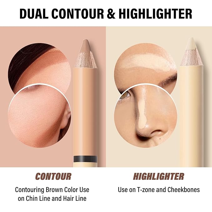 2 in 1 Cream Bronzer and Highlighter Stick,Cream Dual-Ended Highlight Contour Stick,Long Lasting & Waterproof Face Brighten Make up Pen-VivaGrace Women