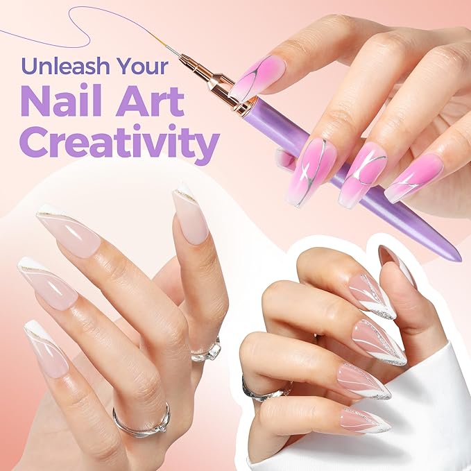 UNA GELLA Nail Art Pens Metallic, Liner Brushes Set For Nail Art Gel Polish, 5Pcs Purple Color, Detail Nail Art Design Painting Brush Set For Nails Gel Fine Drawing Nail Tools, Sizes 7/9/11/15/25mm-VivaGrace Women