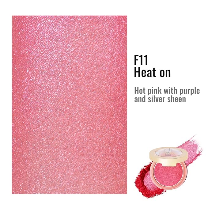 Oulac Luminisers Powdery Blusher for Cheeks Face Glow,Brighten Skin As Highlighter Makeup, Shimmer Blusher,Buildable and Vegan Cosmetics,4.8g F11 Heat On-VivaGrace Women