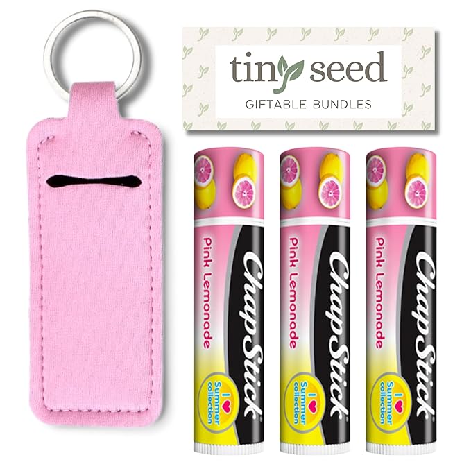Pink Lemonade Chapstick 3-Pack. Includes Bonus Lip Balm Holder Keychain (Pink). Limited Edition Flavor from the Chapstick I Love Summer Collection, Unique Gift Bundle from Tiny Seed-VivaGrace Women