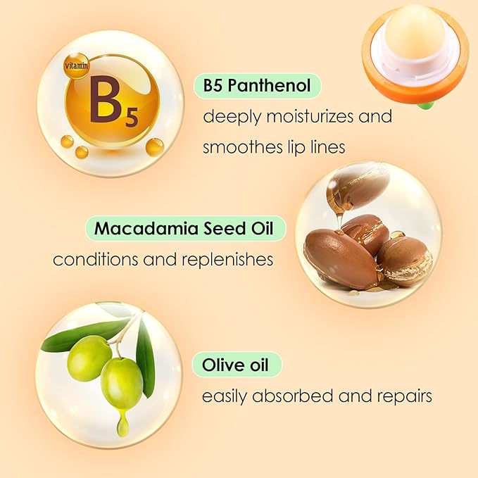 KISSIO Lip Balm,Carrot Lip Balm,Lip Care with B5 Panthenol,Macadamia Seed Oil and Olive Oil,Moisturize and Soothe Dry Chapped Lips,Make Lips Soft,Cruelty Free,0.12 oz(03#Carrot)-VivaGrace Women