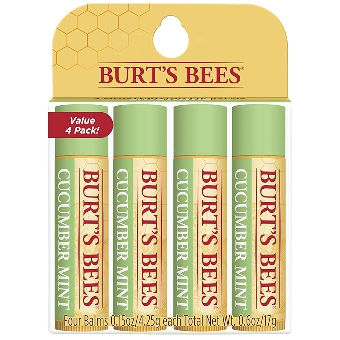 Burt's Bees 100% Natural Origin Moisturizing Lip Balm, Cucumber Mint with Beeswax, 4 Tubes-VivaGrace Women