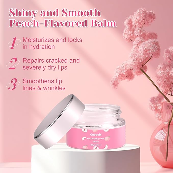 Lip Sleeping Mask,Moisture Lip Mask Overnight,Night Repair Sleeping Lip Balm,Sleeping Lip Butter Balm to Moisturize & Nourish Dry Cracked Lips,Lip Treatment Mask,Peach Lip Mask(20g, 0.7 oz)-VivaGrace Women